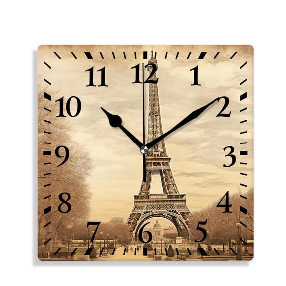 12 Inch Wall Clock Battery Operated Silent Clock Decorative for Office, Kitchen, Outdoor, Living RoomEiffel Tower Retro Paris Creative