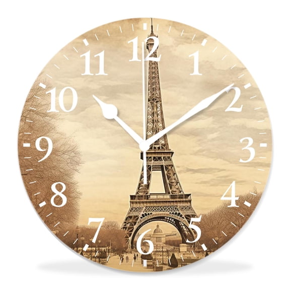 12 Inch Wall Clock Battery Operated Silent Clock Decorative for Office, Kitchen, Outdoor, Living RoomEiffel Tower Retro Paris Creative