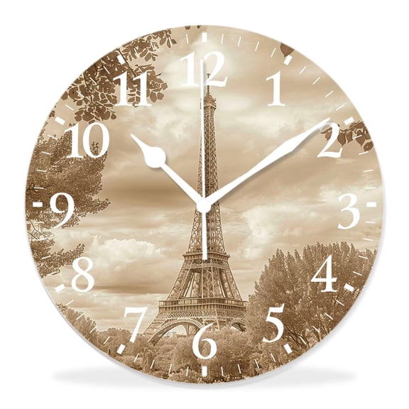 12 Inch Wall Clock Battery Operated Silent Clock Decorative for Office, Kitchen, Outdoor, Living RoomEiffel Tower Retro Paris Pretty