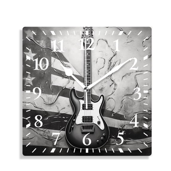 12 Inch Wall Clock Battery Operated Silent Clock Decorative for Office, Kitchen, Outdoor, Living Room,Electric Guitar Grunge Art