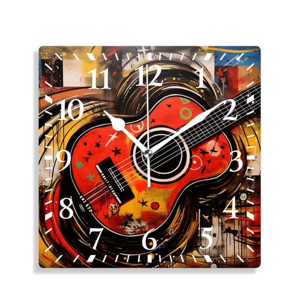 12 Inch Wall Clock Battery Operated Silent Clock Decorative for Office, Kitchen, Outdoor, Living RoomElectric Guitar Grunge Beautiful
