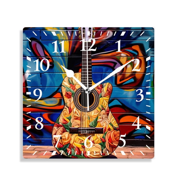 12 Inch Wall Clock Battery Operated Silent Clock Decorative for Office, Kitchen, Outdoor, Living RoomElectric Guitar Grunge Beautiful