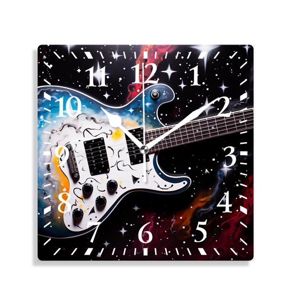 12 Inch Wall Clock Battery Operated Silent Clock Decorative for Office, Kitchen, Outdoor, Living RoomElectric Guitar Grunge Exquisite