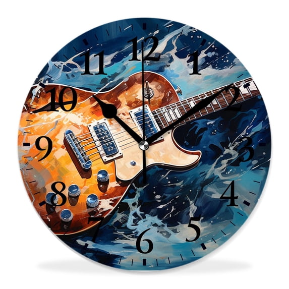 12 Inch Wall Clock Battery Operated Silent Clock Decorative for Office, Kitchen, Outdoor, Living Room,Electric Guitar Music Abstract Exquisite