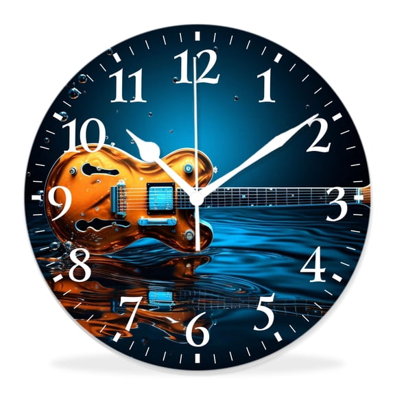 12 Inch Wall Clock Battery Operated Silent Clock Decorative for Office, Kitchen, Outdoor, Living Room，Electric Guitar Music Abstract Picture