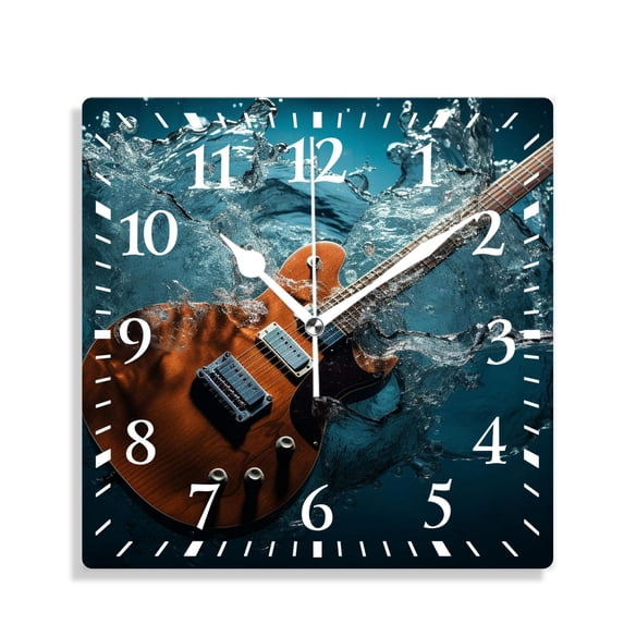 12 Inch Wall Clock Battery Operated Silent Clock Decorative for Office, Kitchen, Outdoor, Living Room,Electric Guitar Music Abstract Style