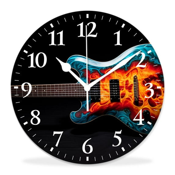 12 Inch Wall Clock Battery Operated Silent Clock Decorative for Office, Kitchen, Outdoor, Living Room,Electric Guitar Water Fire Exquisite