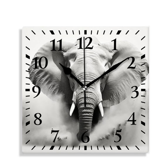 12 Inch Wall Clock Battery Operated Silent Clock Decorative for Office, Kitchen, Outdoor, Living Room,Elephant Creative Pattern