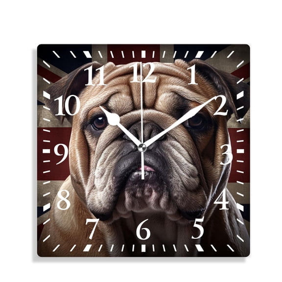 12 Inch Wall Clock Battery Operated Silent Clock Decorative for Office, Kitchen, Outdoor, Living Room，English Bulldog British Flag Design