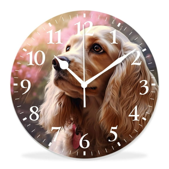 12 Inch Wall Clock Battery Operated Silent Clock Decorative for Office, Kitchen, Outdoor, Living RoomEnglish Cocker Spaniel Dog Flower Art