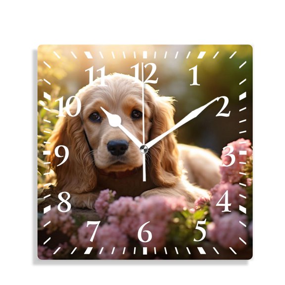 12 Inch Wall Clock Battery Operated Silent Clock Decorative for Office, Kitchen, Outdoor, Living RoomEnglish Cocker Spaniel Dog Flower Image