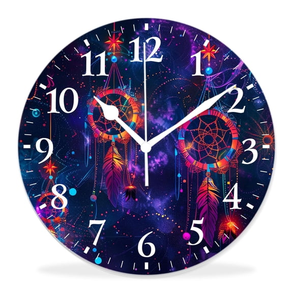 12 Inch Wall Clock Battery Operated Silent Clock Decorative for Office, Kitchen, Outdoor, Living RoomEthnic Dreamcatcher Charming