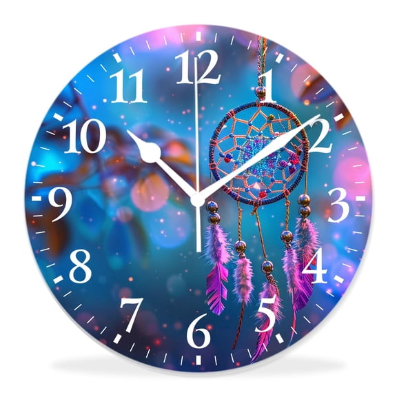 12 Inch Wall Clock Battery Operated Silent Clock Decorative for Office, Kitchen, Outdoor, Living RoomEthnic Dreamcatcher Chic