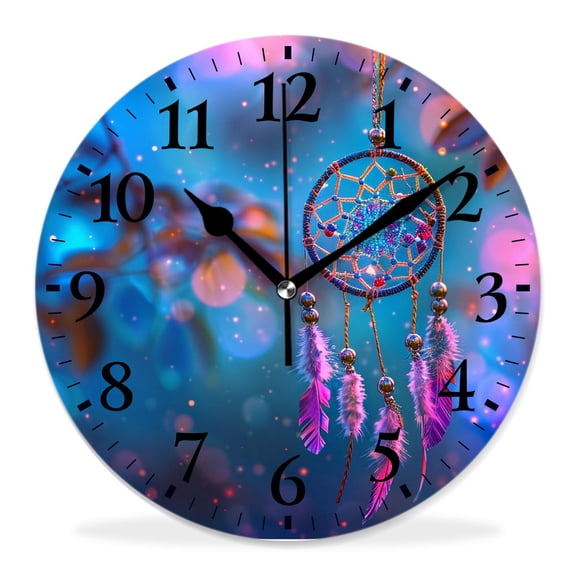 12 Inch Wall Clock Battery Operated Silent Clock Decorative for Office, Kitchen, Outdoor, Living RoomEthnic Dreamcatcher Chic