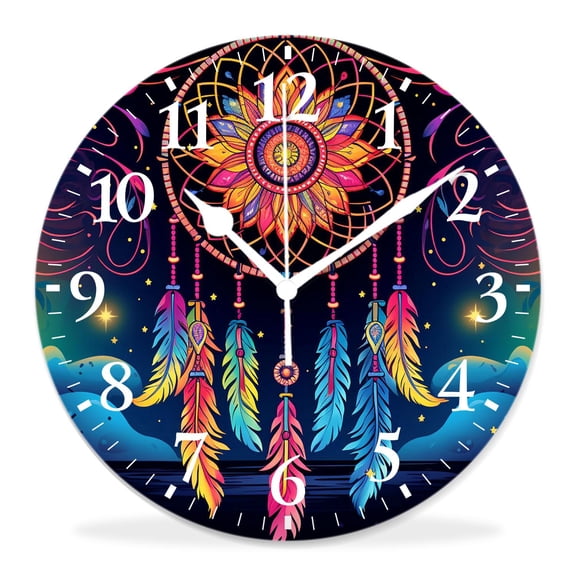 12 Inch Wall Clock Battery Operated Silent Clock Decorative for Office, Kitchen, Outdoor, Living RoomEthnic Dreamcatcher Lovely