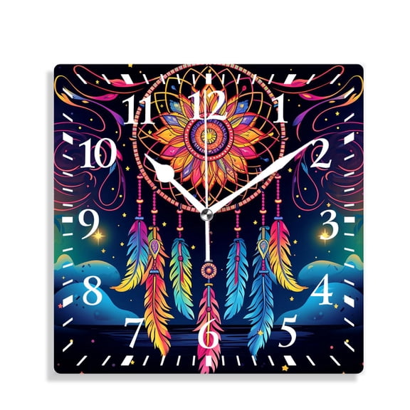 12 Inch Wall Clock Battery Operated Silent Clock Decorative for Office, Kitchen, Outdoor, Living RoomEthnic Dreamcatcher Lovely