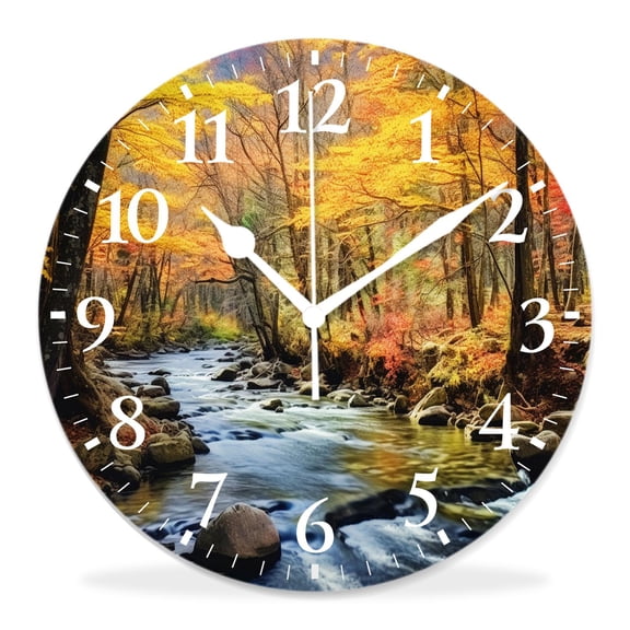 12 Inch Wall Clock Battery Operated Silent Clock Decorative for Office, Kitchen, Outdoor, Living RoomFall forest Waterfall Cute