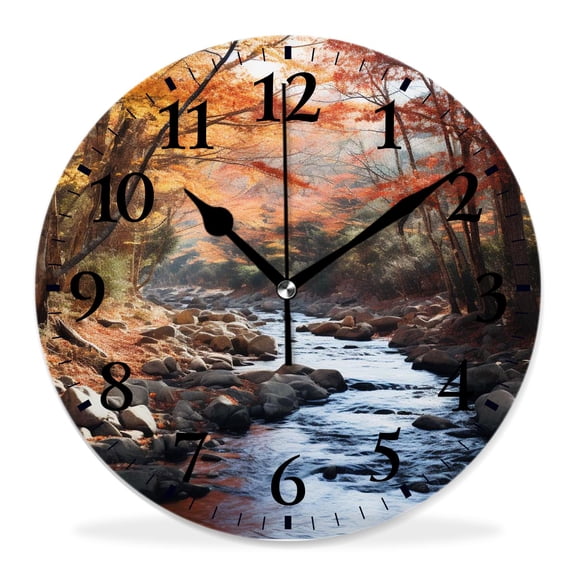 12 Inch Wall Clock Battery Operated Silent Clock Decorative for Office, Kitchen, Outdoor, Living RoomFall forest Waterfall Design