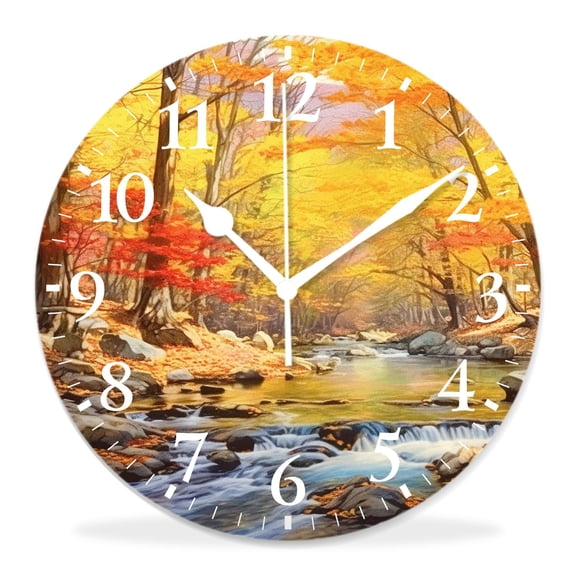12 Inch Wall Clock Battery Operated Silent Clock Decorative for Office, Kitchen, Outdoor, Living RoomFall forest Waterfall Pattern