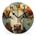 thumbnail image 1 of 12 Inch Wall Clock Battery Operated Silent Clock Decorative for Office, Kitchen, Outdoor, Living Room，Farmhouse Cow Flower Wooden Style, 1 of 4