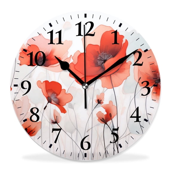 12 Inch Wall Clock Battery Operated Silent Clock Decorative for Office, Kitchen, Outdoor, Living Room，Field Flowers Multicolor