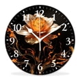 thumbnail image 1 of 12 Inch Wall Clock Battery Operated Silent Clock Decorative for Office, Kitchen, Outdoor, Living Room，Fire Flame Rose Tattoo Flower Floral Pattern, 1 of 4