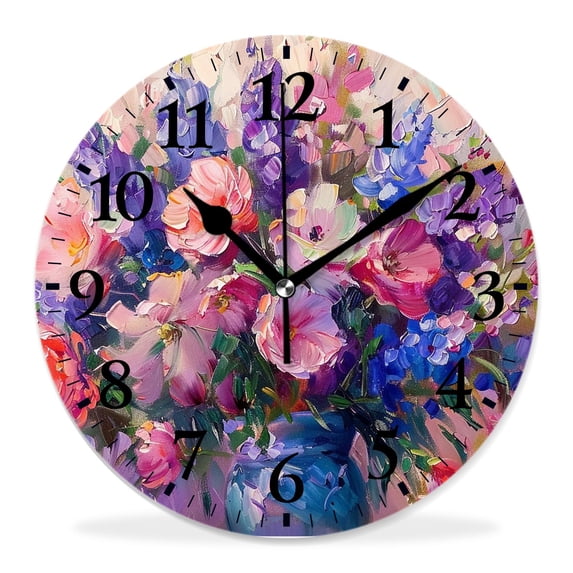 12 Inch Wall Clock Battery Operated Silent Clock Decorative for Office, Kitchen, Outdoor, Living Room,Floral Oil Spring Flowers Landscape Natural