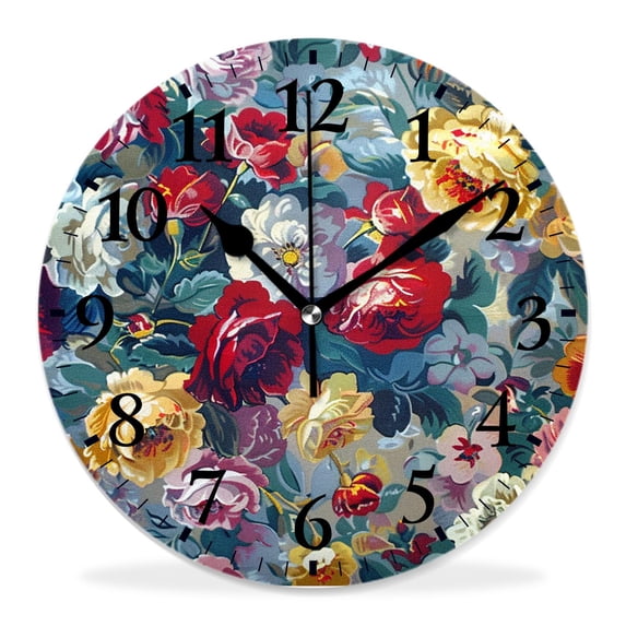 12 Inch Wall Clock Battery Operated Silent Clock Decorative for Office, Kitchen, Outdoor, Living Room,Flower Beautiful and Tropical Bouquets Adorable