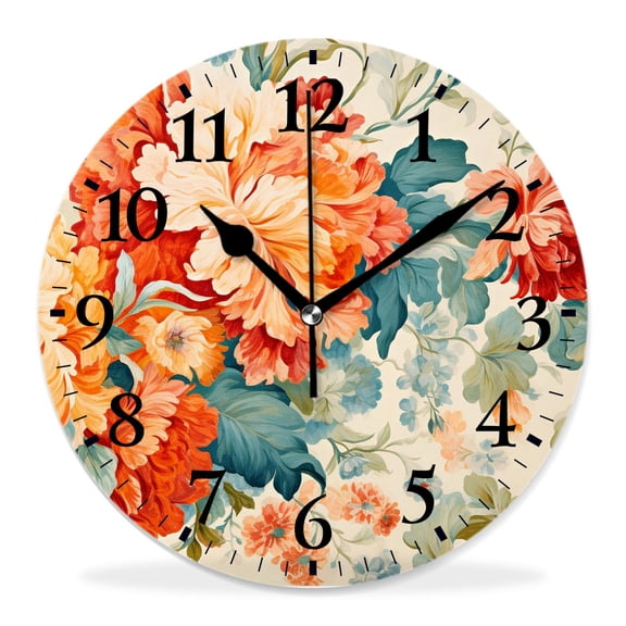 12 Inch Wall Clock Battery Operated Silent Clock Decorative for Office, Kitchen, Outdoor, Living Room，Flower Style