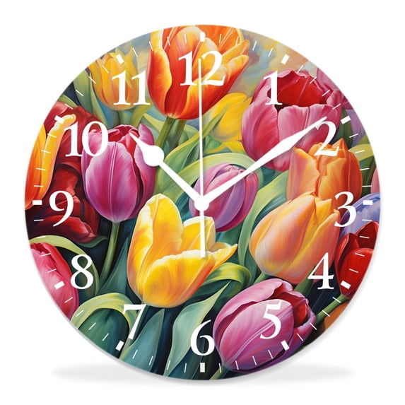 12 Inch Wall Clock Battery Operated Silent Clock Decorative for Office, Kitchen, Outdoor, Living Room,Flowering Red Poppies Oil Picture