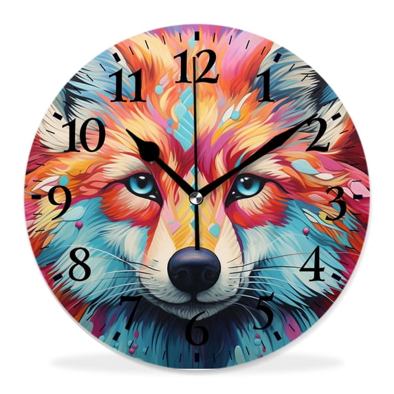 12 Inch Wall Clock Battery Operated Silent Clock Decorative for Office, Kitchen, Outdoor, Living Room,Fox Colorful Picture