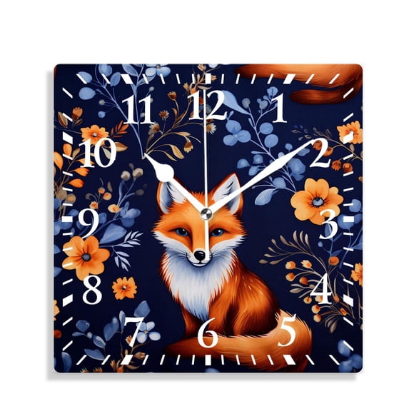 12 Inch Wall Clock Battery Operated Silent Clock Decorative for Office, Kitchen, Outdoor, Living Room,Fox Flower Mushroom Colorful