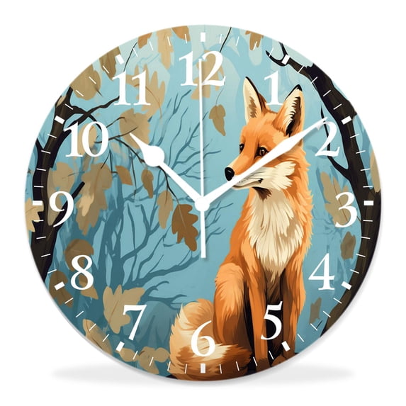 12 Inch Wall Clock Battery Operated Silent Clock Decorative for Office, Kitchen, Outdoor, Living Room,Fox on Background of Birch Trees Lovely