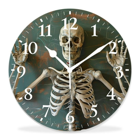 12 Inch Wall Clock Battery Operated Silent Clock Decorative for Office, Kitchen, Outdoor, Living RoomFunny Skull Dahlia Day of The Dead Chic