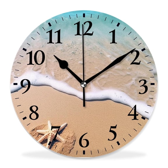 12 Inch Wall Clock Battery Operated Silent Clock Decorative for Office, Kitchen, Outdoor, Living Room，Funny Starfish Wave Sand Beach Painting