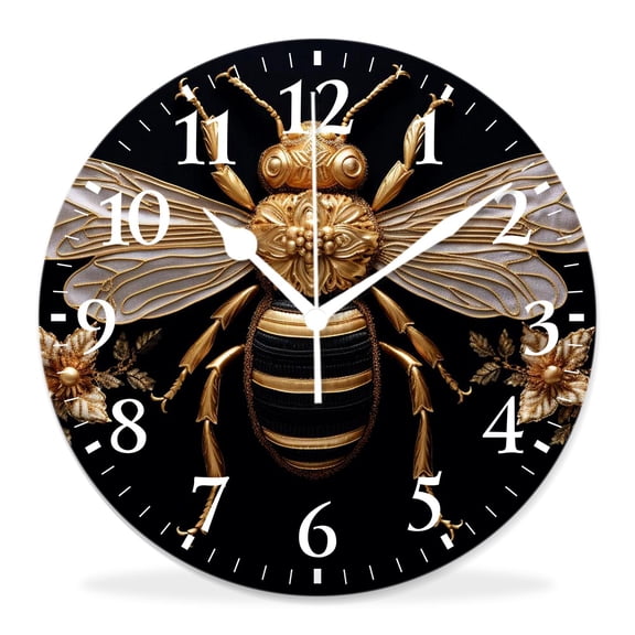 12 Inch Wall Clock Battery Operated Silent Clock Decorative for Office, Kitchen, Outdoor, Living RoomGold Bee and Crown Painting