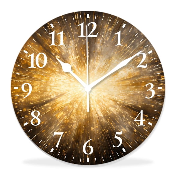 12 Inch Wall Clock Battery Operated Silent Clock Decorative for Office, Kitchen, Outdoor, Living RoomGold Fireworks Spiral Bright Galaxy Lovely