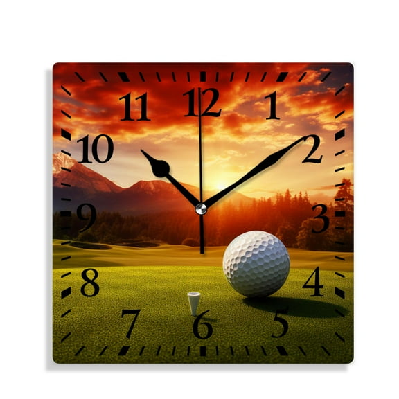 12 Inch Wall Clock Battery Operated Silent Clock Decorative for Office, Kitchen, Outdoor, Living RoomGolf Ball Sport Sunset Sky Multicolor