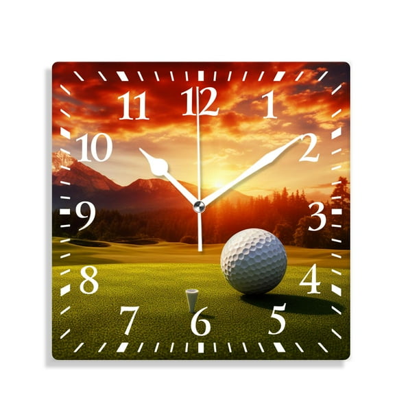 12 Inch Wall Clock Battery Operated Silent Clock Decorative for Office, Kitchen, Outdoor, Living RoomGolf Ball Sport Sunset Sky Multicolor