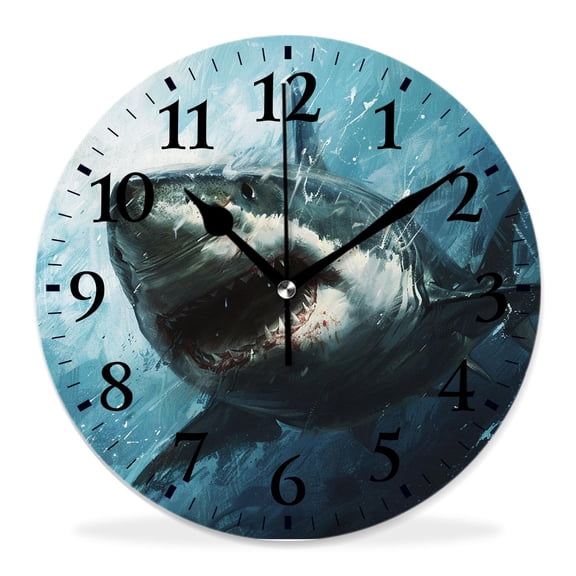12 Inch Wall Clock Battery Operated Silent Clock Decorative for Office, Kitchen, Outdoor, Living RoomGreat White Shark Creative