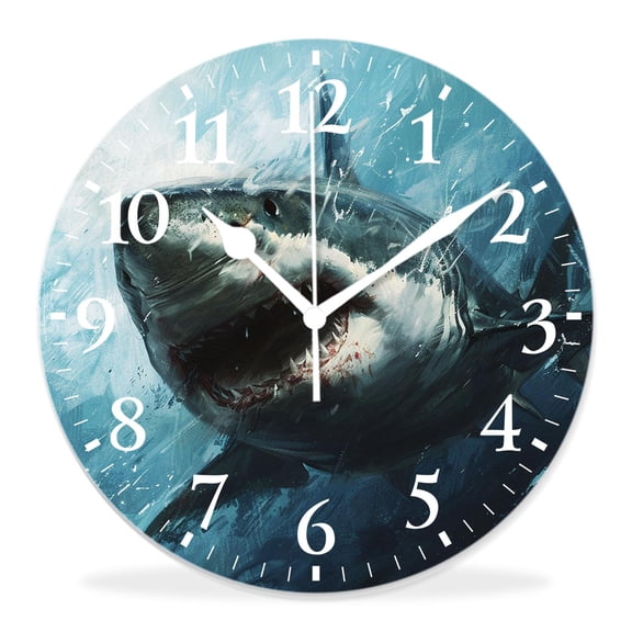 12 Inch Wall Clock Battery Operated Silent Clock Decorative for Office, Kitchen, Outdoor, Living RoomGreat White Shark Creative