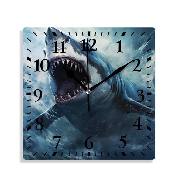 12 Inch Wall Clock Battery Operated Silent Clock Decorative for Office, Kitchen, Outdoor, Living RoomGreat White Shark Multicolor