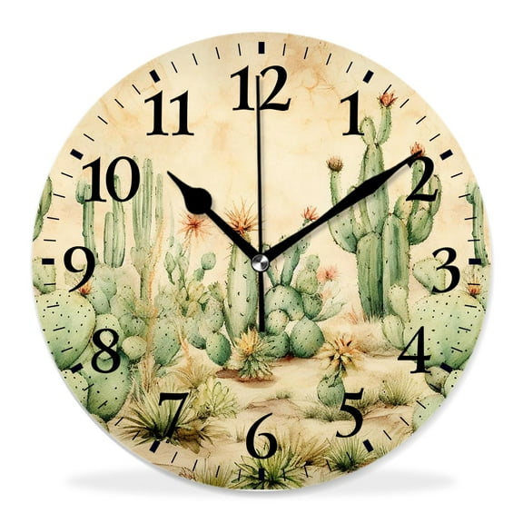 12 Inch Wall Clock Battery Operated Silent Clock Decorative for Office, Kitchen, Outdoor, Living RoomGreen Mexican Texas Cactus Plants Creative