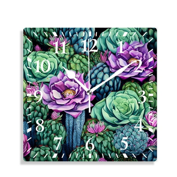 12 Inch Wall Clock Battery Operated Silent Clock Decorative for Office, Kitchen, Outdoor, Living RoomGreen Mexican Texas Cactus Plants Exquisite