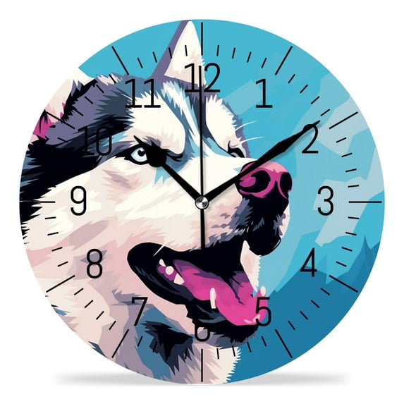 ATEDEANEI 12" Wall Clock Battery Operated Silent Non Ticking Grey Dog Art