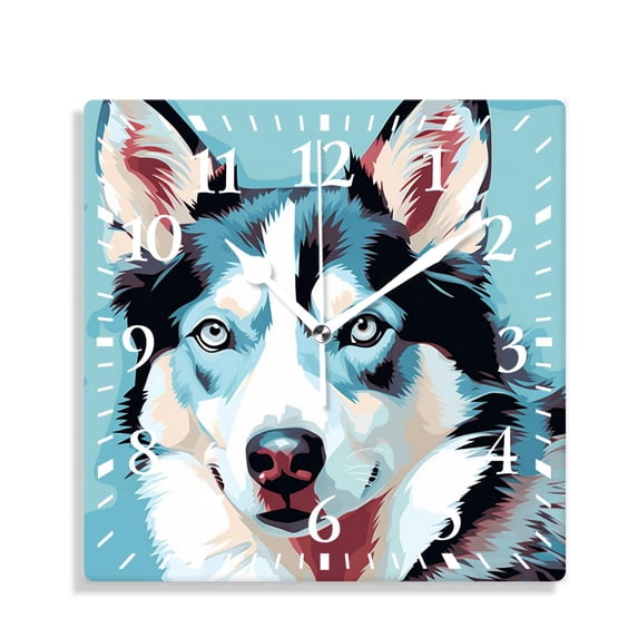 12 Inch Wall Clock Battery Operated Silent Clock Decorative for Office, Kitchen, Outdoor, Living Room,Grey Dog Pattern