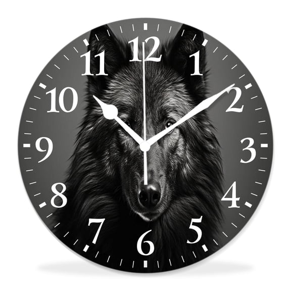 12 Inch Wall Clock Battery Operated Silent Clock Decorative for Office, Kitchen, Outdoor, Living Room，Grey Wolf Female Beautiful