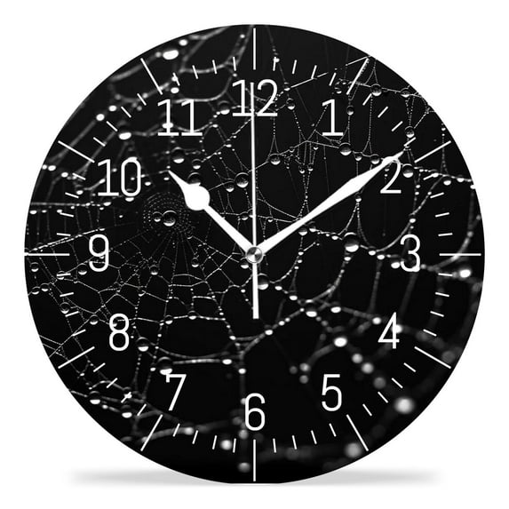 12 Inch Wall Clock Battery Operated Silent Clock Decorative for Office, Kitchen, Outdoor, Living Room,Halloween Pretty Spider Web Cute