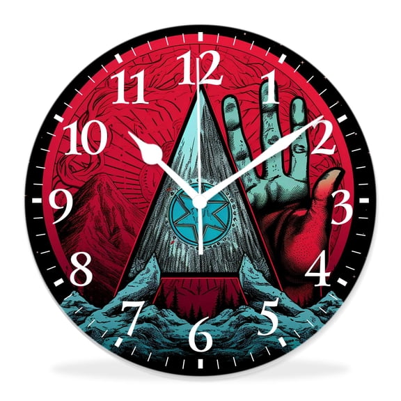 12 Inch Wall Clock Battery Operated Silent Clock Decorative for Office, Kitchen, Outdoor, Living RoomHand in Rock Roll Sign Red Blue Stripes Style