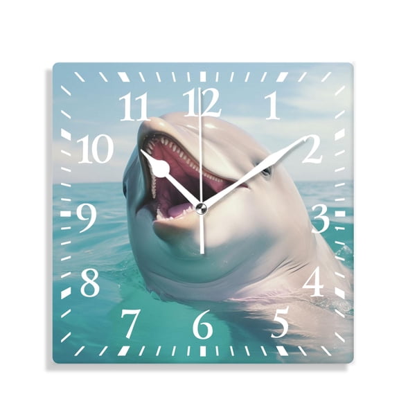 12 Inch Wall Clock Battery Operated Silent Clock Decorative for Office, Kitchen, Outdoor, Living RoomHappy Dolphin Ocean Sea Water Pattern